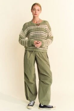 Davi & Dani Contrast Striped Crochet Drop Shoulder Knit Cover Up -Little Loom Store 9934953c bb7a 4429 8efb 68ac06284a09 Max