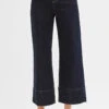 RISEN Tummy Control High Rise Crop Wide Seam Detailed Jeans