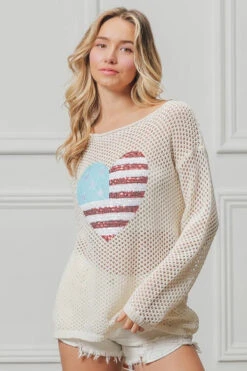 BiBi Sequin American Flag Heart Knit Up