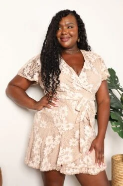 Double Take Floral Lace Pompom Detail Tie-Waist Flutter Sleeve Dress -Little Loom Store 9a89260c5295446ba688366038a06569 Max