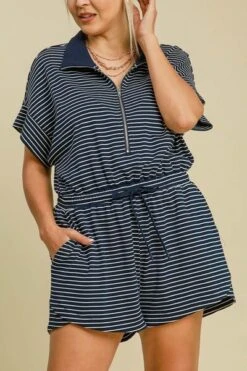 Umgee Full Size Half Zip Striped Romper Plus Size -Little Loom Store 9a90ef08 0973 4d03 8682 27c2070dfbe4 Min