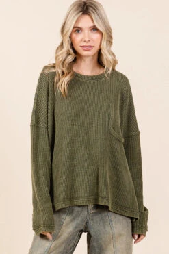 Mittoshop Mineral Wash Cutout Pocket Long Sleeve Waffle Top -Little Loom Store 9bc07333cf144a57b1e453fd4b5f6cec Max Origin