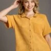 Umgee Full Size Waffle-Knit Short Sleeve Button Down Shirt Plus Size