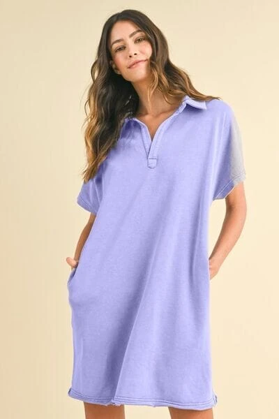 Annie Wear Mineral Washed Johnny Collar Short Sleeve Dress 3 Annie Wear Mineral Washed Johnny Collar Short Sleeve Dress