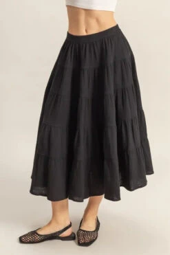 HYFVE Double Gauze Tiered Midi Skirt With Pockets