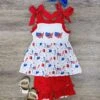 Across America Girls Red Ruffle Bow Tank Shorts Outfit 2 Across America Girls Red Ruffle Bow Tank Shorts Outfit -Little Loom Store AcrossAmericaGirlsRedRuffleBowTankShortsOutfit