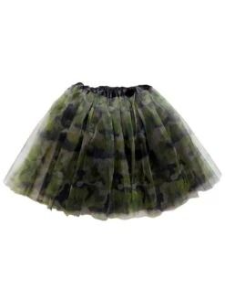 Green Camo Tutu Skirt For Women – 3-Layer Tulle Ballet Skirt For Costume, Dress-Up, Dance, & Cosplay