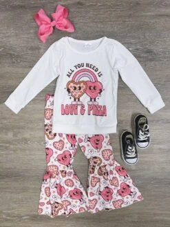 All You Need Is Love & Pizza Girls Long Sleeve Bell Bottom Outfit