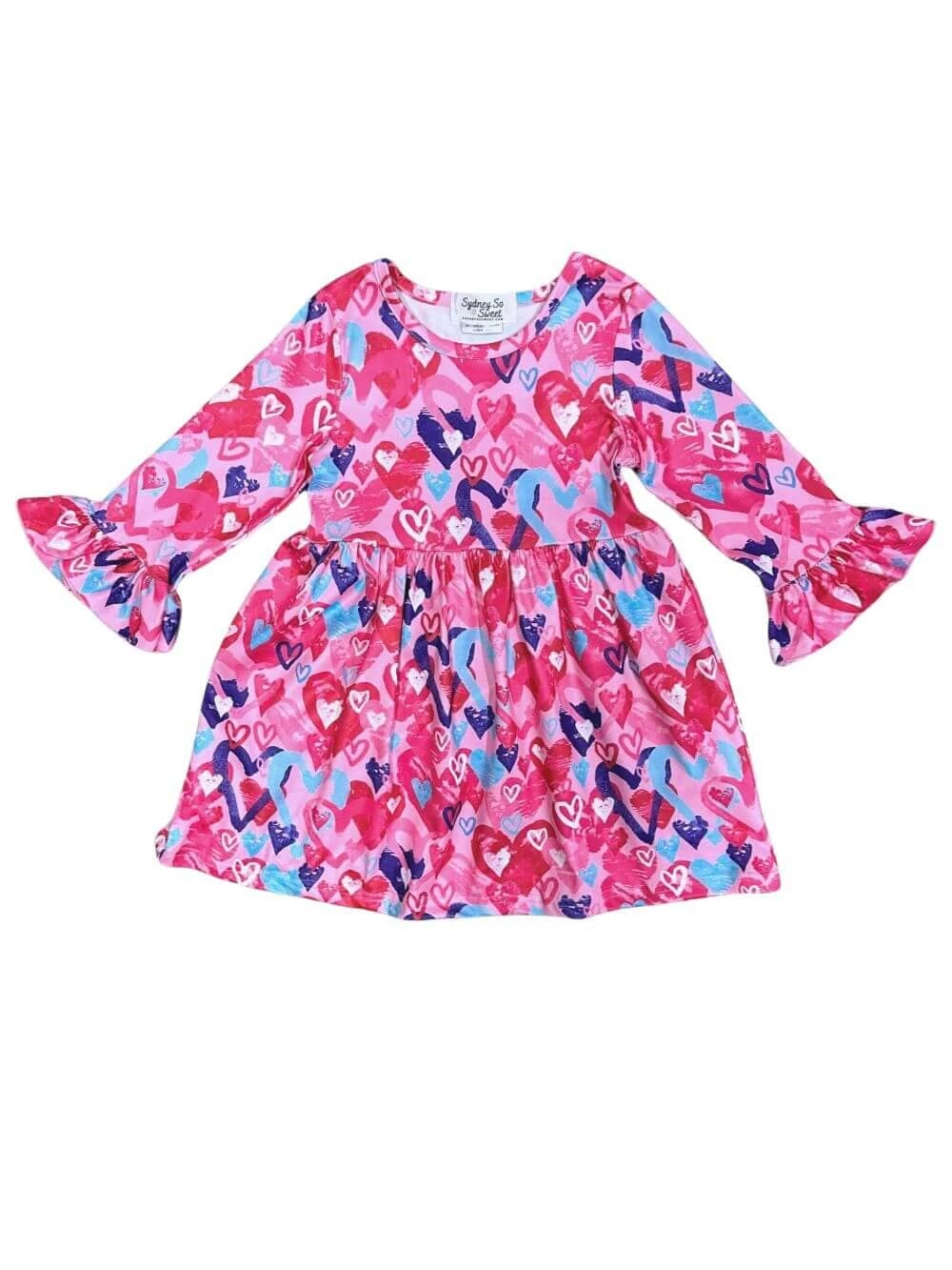 All You Need Is Love Pink & Purple Hearts Girls Flare Dress - Image 2