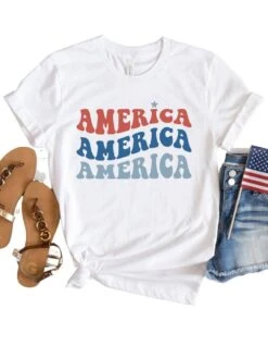 America America America Patriotic T-Shirt -Little Loom Store AmericaWhite