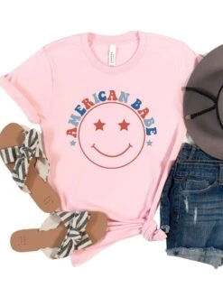 American Babe Patriotic 4th Of July Patriotic Graphic T-Shirt -Little Loom Store AmericanBabePink