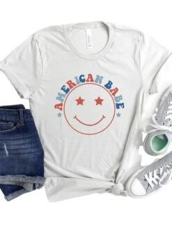 American Babe Patriotic 4th Of July Patriotic Graphic T-Shirt -Little Loom Store AmericanBabeSilver