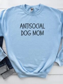 Antisocial Dog Mom Unisex Heavy Blend™ Crewneck Sweatshirt - Many Colors -Little Loom Store AntisocialDogMomLightBlue