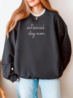 Antisocial Dog Mom Embroidered Crewneck Sweatshirt
