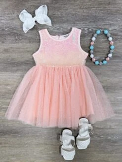 Apricot Sequin Top Girls Tulle Chiffon Tutu Dress