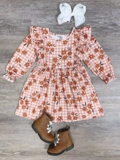Autumn Floral Ruffle Trim Girls Dress