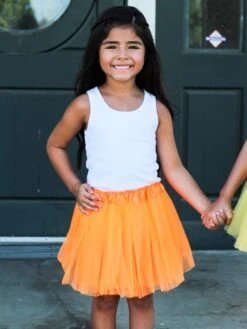 Neon Orange Tutu Skirt For Girls – 3-Layer Tulle Ballet, Dance, And Dress-Up Costume Skirt