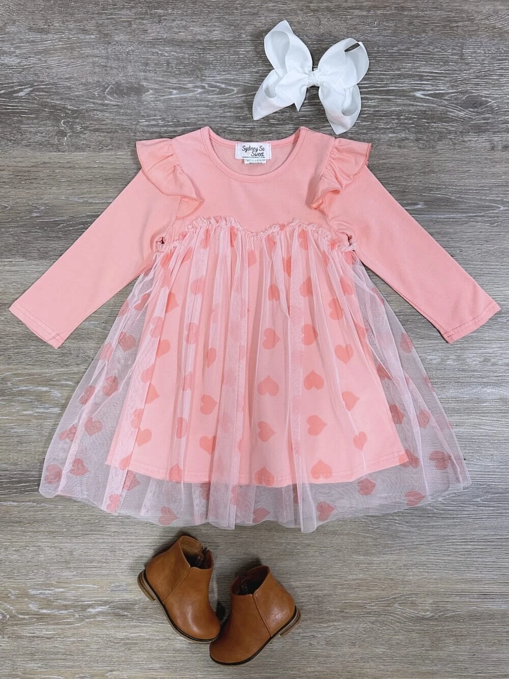Baby Pink Hearts Tulle Chiffon Ruffle Girls Dress 3 Baby Pink Hearts Tulle Chiffon Ruffle Girls Dress
