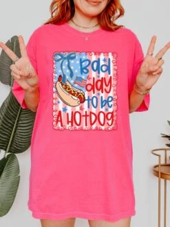 Bad Day To Be A Hot Dog Summer Unisex Tee Comfort Colors 4th Of July Patriotic Graphic T-Shirt