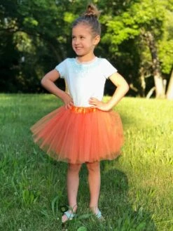 Solid Color Costume Tutu Skirt - Toddler, Little Girl, Kid Size For Dress Up -Little Loom Store Ballet Tutu Kid Orange2 BR a 1 1