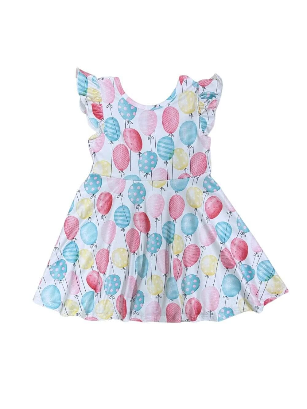 Balloon Party Blue & Pink Flutter Sleeve Girls Birthday Dress 4 Balloon Party Blue & Pink Flutter Sleeve Girls Birthday Dress - Image 2