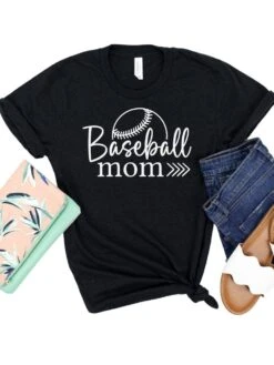 Baseball Mom T-Shirt In 12 Team Colors -Little Loom Store BaseballMom1BlackHeather