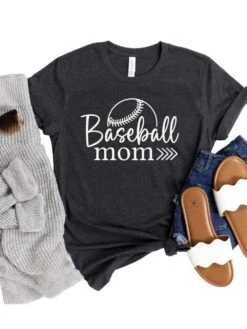 Baseball Mom T-Shirt In 12 Team Colors -Little Loom Store BaseballMom1DarkGrayHeather