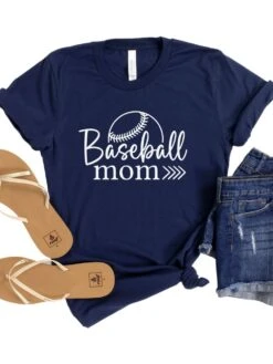 Baseball Mom T-Shirt In 12 Team Colors -Little Loom Store BaseballMom1Navy