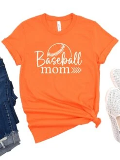 Baseball Mom T-Shirt In 12 Team Colors -Little Loom Store BaseballMom1Orange