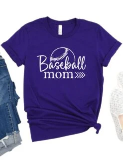 Baseball Mom T-Shirt In 12 Team Colors -Little Loom Store BaseballMom1TeamPurple
