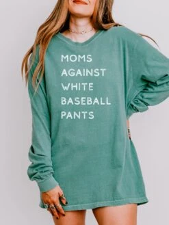 Moms Against White Baseball Pants Comfort Colors Long Sleeve T-Shirt -Little Loom Store BaseballPantsLightGreen