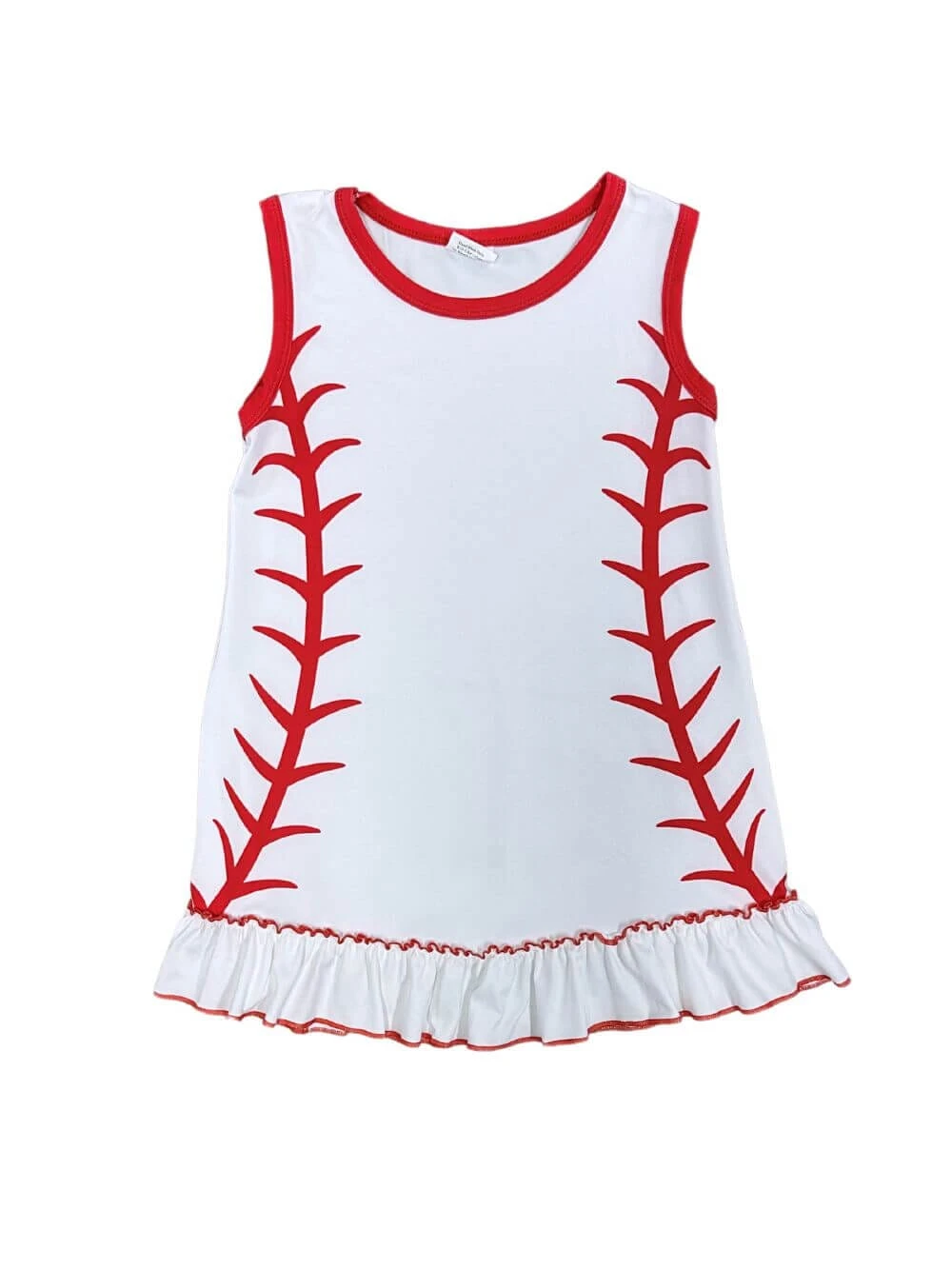 Baseball Stitch Girls Tank Sleeve Red & White Dress 3 Baseball Stitch Girls Tank Sleeve Red & White Dress - Image 2