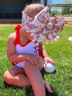Baseball Stitch Red Halter Bubble Baby Romper -Little Loom Store BaseballStitchs 1