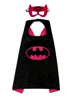 Hot Pink & Black Superhero Cape & Mask Costume Dress Up Cosplay Set - Kids & Adults