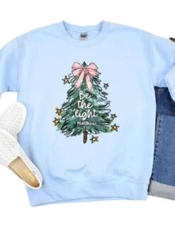Be The LightChristmas Tree Heavy Blend Unisex Crewneck Graphic Sweatshirt -Little Loom Store Be the Light Light Blue
