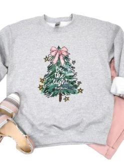 Be The LightChristmas Tree Heavy Blend Unisex Crewneck Graphic Sweatshirt -Little Loom Store Be the Light Sport Gray