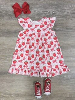 Berries & Bows Coquette Girls Flutter Sleeve Dress
