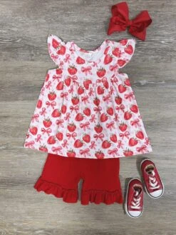 Berries & Bows Coquette Girls Ruffle Shorts Outfit