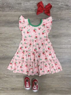 Berry Cute & Twirly Grils Short Sleeve Tiered Dress