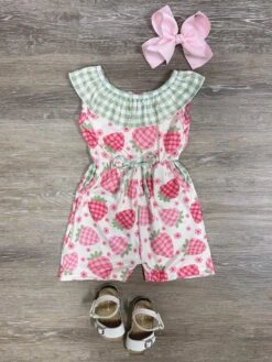 Berry Sweet Girls Strawberry & Gingham Plaid Romper