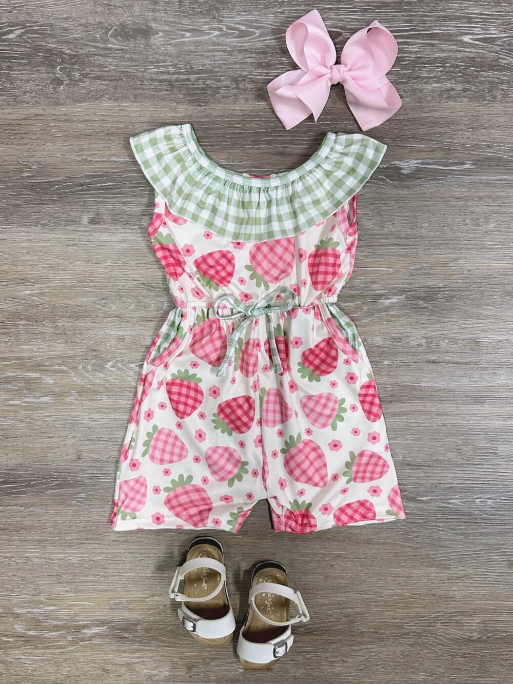 Berry Sweet Girls Strawberry & Gingham Plaid Romper 3 Berry Sweet Girls Strawberry & Gingham Plaid Romper