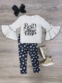 Best Year Ever Girls Bell Sleeve Star Leggings Outfit