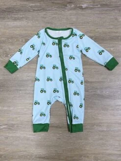 Big Green Tractor Zip Up Baby Romper