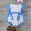 Blue Bow Bunny Girls Spring Baby Bubble Romper -Little Loom Store BlueBowBunnyGirlsSpringBabyBubbleRomper