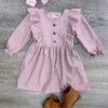 Blush Pink Waffle Knit Girls Ruffle Trim Long Sleeve Dress -Little Loom Store BlushPinkGirlsRuffleTrimLongSleeveDress