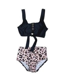 Blush Wild Cheetah Button Tie Top High Waisted Bikini -Little Loom Store Blush Wild Cheetah Button Tie Top High Waisted Bikini White