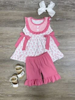 Blushing Bows Girls Coquette Tunic Top & Shorts Outfit