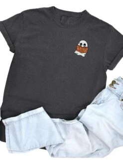 Book Ghost Comfort Colors Embroidered Unisex T-Shirt -Little Loom Store BookGhostPepper