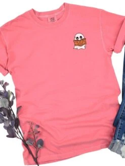 Book Ghost Comfort Colors Embroidered Unisex T-Shirt -Little Loom Store BookGhostWatermelon