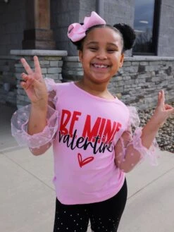 Be Mine Valentine Pink Heart Knee Patch Girls Valentine's Day Outfit -Little Loom Store BrooklynBeMinePink3